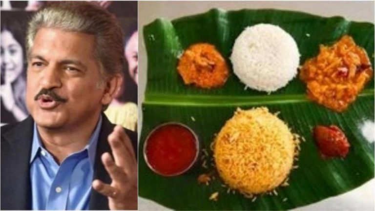 Mahindra shares a couple of images with caption, "a retired journalist, Padma Ramnath mails me out of the blue & suggest that if our canteens use banana leaves as plates