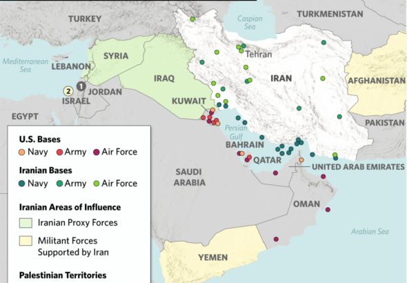 US Iran tensions in Middle East 2026 map